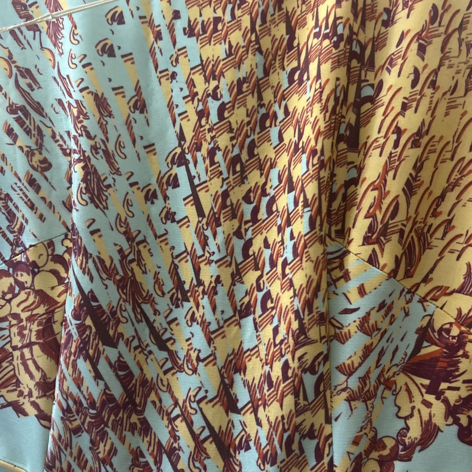 MATTHEW WILLIAMSON Dress 2012 Turquoise Bird Print Maxi Short Sleeve Pockets - Image 3 of 4