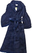 Goodfellow  Co Men's Blue Fleece Polyester Robe Collared Tie Belted M