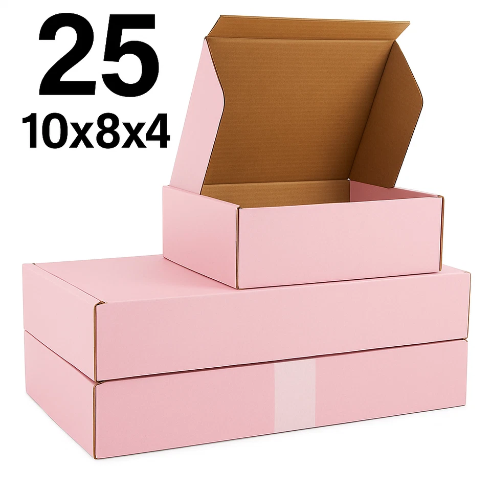 25 Pink Shipping Boxes 10x8x4 Self-Folding Cardboard Mailers for Gifts & Packing - Image 2 of 4