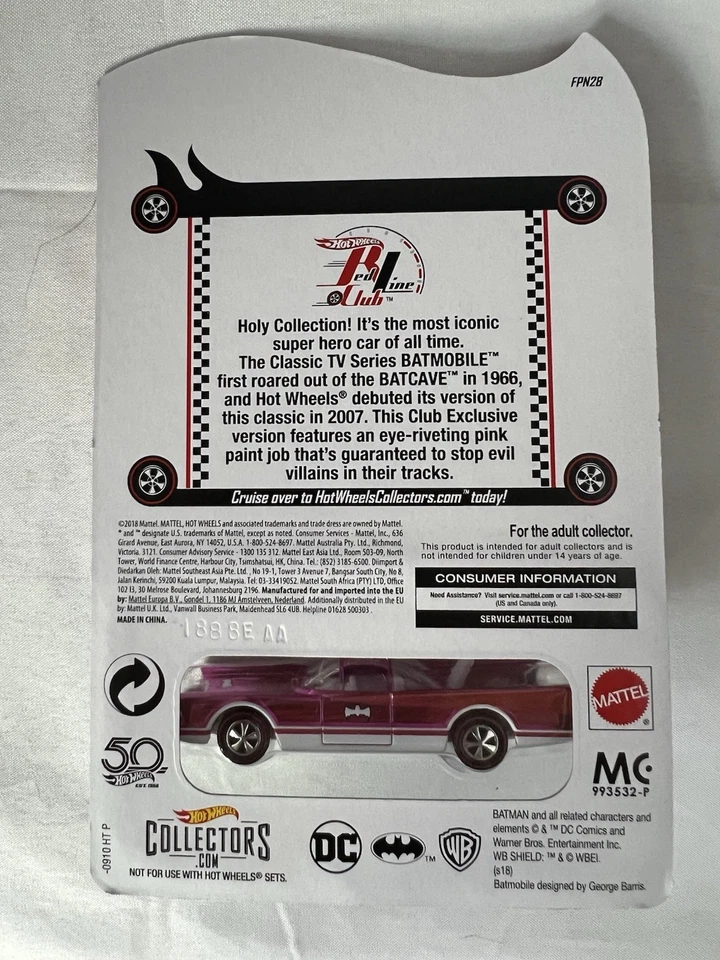 Hot Wheels RLC Classic TV Series Batmobile Pink 2018 Club Car FREE SHIPPING - Image 2 of 4