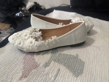 Lace Pearl Bling White Wedding shoes Bridal bridesmaids flats low heel pump