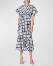 Carolina Herrera Houndstooth Check Tweed Midi Dress Size Sz US 2