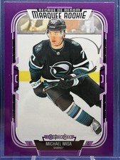 2025-26 O-Pee-Chee Michael Misa Marquee Rookie Purple 11/49 #597 Sharks RC