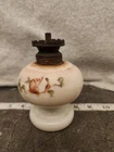 Vintage Milk Glass Mini Oil Lamp Hand Painted Floral Pedestal Base Primitive