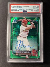 JJ Wetherholt 2025 Bowman Chrome Sapphire #CPAJW Green Refractor Auto /99 PSA 10