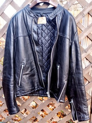 VINTAGE 70s WOLFF HEAVY BLACK LEATHER RACER CAFE BIKER JACKET MENS SIZE 40 COOL!