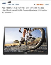 AOC e1659Fwu 15.6" LED Portable Monitor 1366x768 USB 3.0 Widescreen Black