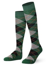 Unisex Knee High Long Socks Argyle 8-11 Green Ash Black Orange