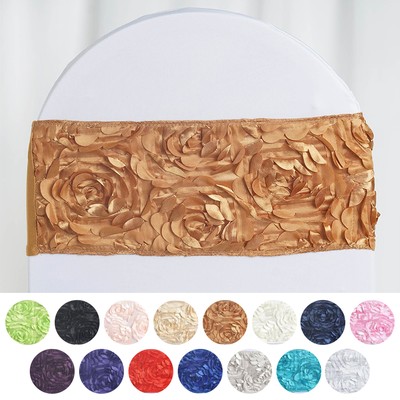 20 pcs Satin Rosette Fitted Spandex Chair Sashes Wedding Banquet Decorations