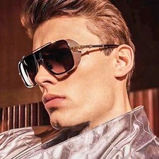 Steampunk Style UV400 Metal Frame Sunglasses for Men Grey Lens Full Rim Sun