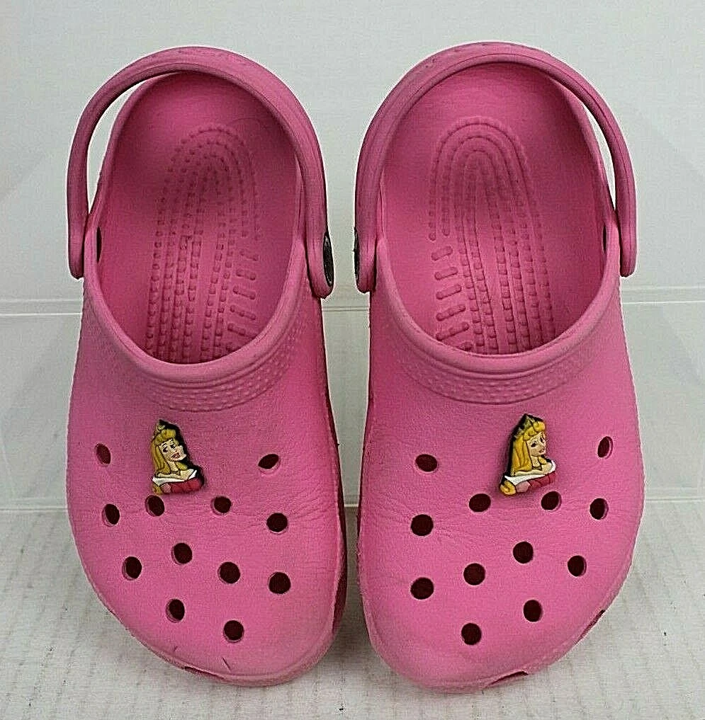 Pink Classic CROCS Clogs w Disney s Sleeping Beauty Charms Girls