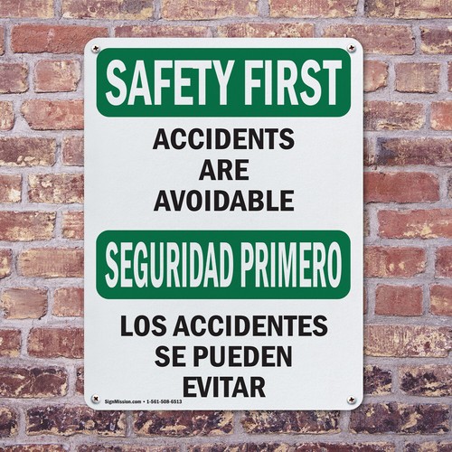 (2 Pack) Accidents Are Avoidable Bilingual OSHA Safety First Sign Decal Metal - Bild 4 von 22