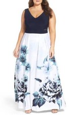 XSCAPE COLOR-BLOCK FLORAL PRINT GOWN DRESS sz 14W