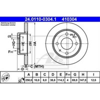 ATE 2X Bremsscheibe Hinten 2500 Voll FüR Mitsubishi Colt VI Z3_A Z2_A