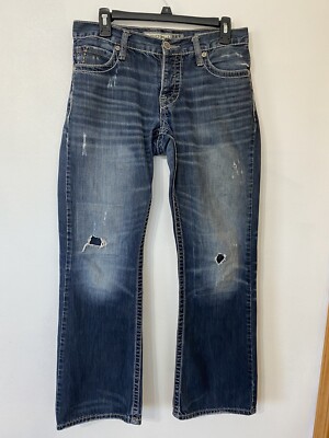 Buckle BKE Fulton Size 31R Button Fly Bootcut Jeans Distressed
