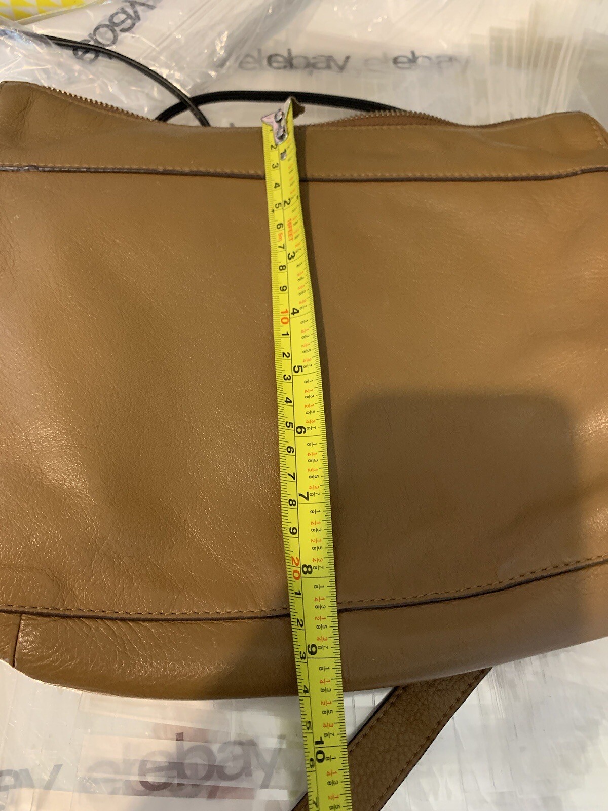 RARE FOSSIL Riley Camel Leather Messenger Bag Purse C… Gem