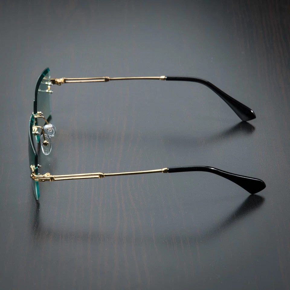 Gafas de sol de verano para hombre con marco dorado rectangular sin montura sin montura con tinte degradado turquesa Foto 3 de 3