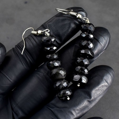 Shunning Black Spinel Amazing Cut 65.00 Cts Beaded Exclusive Earring VK 17 E688 - 第 2/3 張圖片