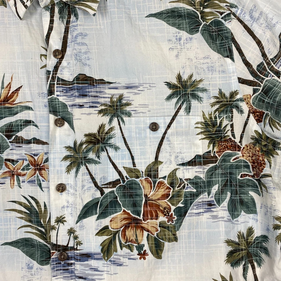 Campia Moda Hawaiian Shirt Men Large White Green Tropical Short Sleeve Button-Up - Image 4 of 4