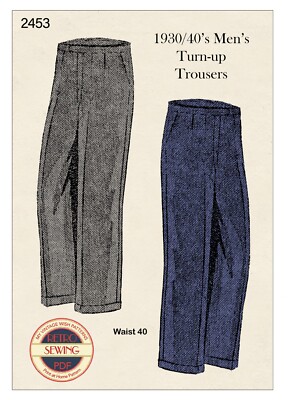 40er Jahre Herren Flanell Hose Vintage Schnittmuster Taille 40'' (101,6 cm)
