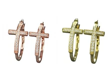 Cross Hoop Cubic Zirconia Earrings Elegant Beautiful Jesus Resurrection  