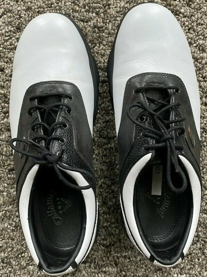 Callaway Golf Shoes Black and White Leather Size 11 Cleats Lateral