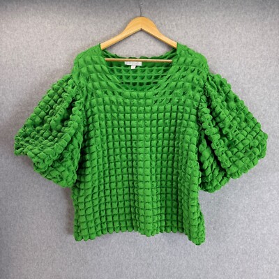 Eri + Ali Textured Square Bright Green Top Puff Sleeves Blouse Womens Size 3X