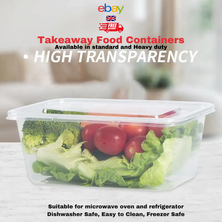 Plastic Food Containers With lids Takeaway Microwave Freezer Safe