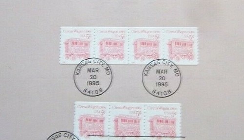 Sc.2452 Plate S1 Coil Strip / 4 +3 Circus Wagon 5c Transportation Souvenir Page - Picture 3 of 4