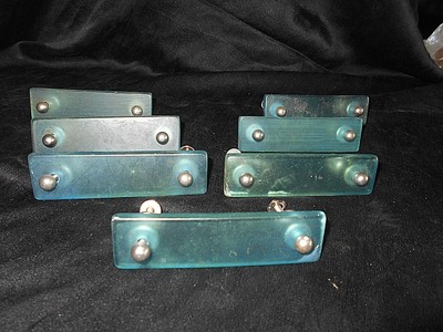 7 Vintage Acrylic Lucite Cabinet Furniture Drawer Pulls Blue