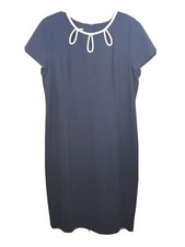 Talbots Knit Short Sleeve Navy Blue Keyhole Neck Piping Sheath Dress Size 12
