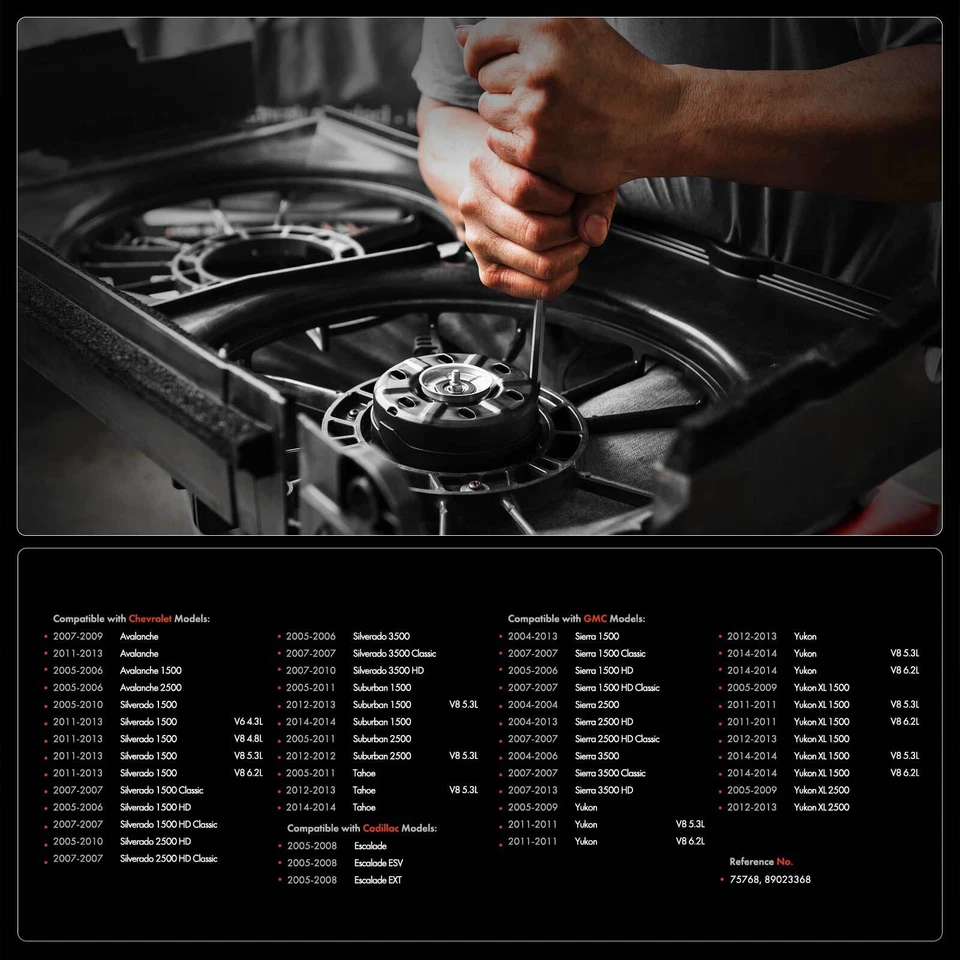 Motor de refrigeración del ventilador del radiador para Chevy Silverado 1500 GMC Sierra 1500 HD Cadillac Foto 2 de 4