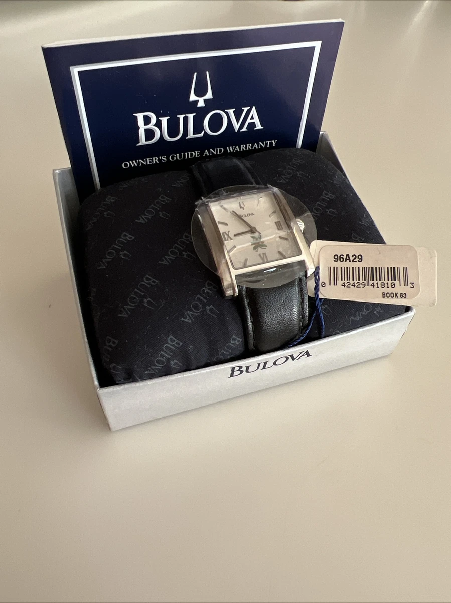 RARE Classic BULOVA 96A29 Mens Black Silver LEATHER BAND BRAND NEW IN BOX Tags