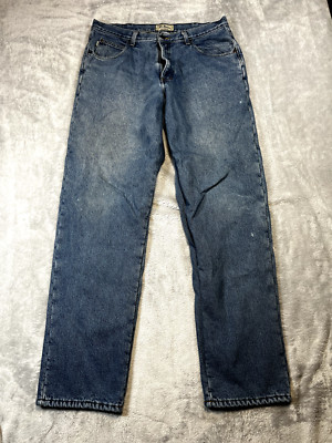 L.L. Bean Fleece Lined Jeans Mens 35x34 Relaxed Fit Straight Leg Blue Denim