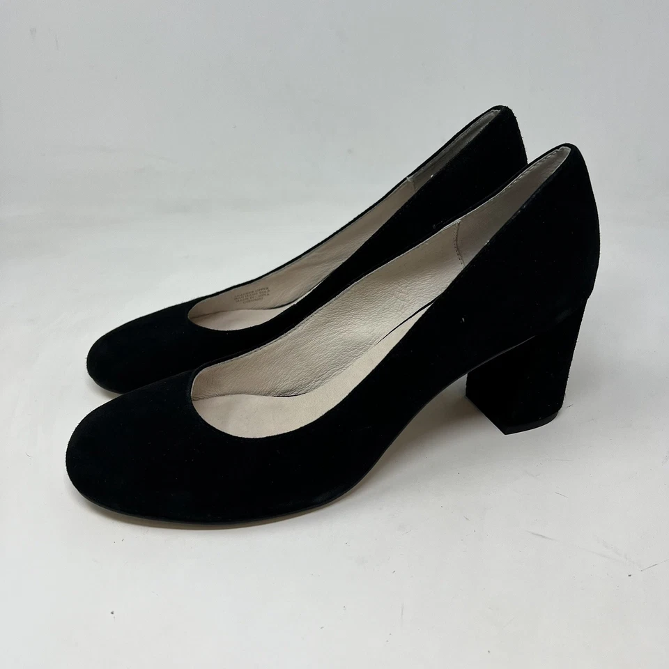 Zapatos de salón Bettye Muller Colette negros de gamuza gruesos punta redonda 7,5 Foto 3 de 4