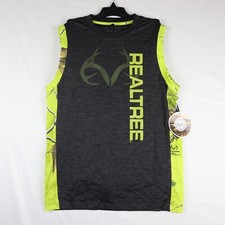 NWT Realtree Activewear Shirt  Shorts Set Boys Medium Charcoal Neon Green Camo