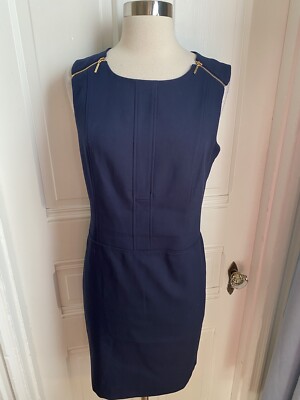 ANNE KLEIN NAVY SHEATH DRESS-SIZE10P-ZIPPERS AT TOP OF SHOULDER-LOVELY  STYLE!! | eBay