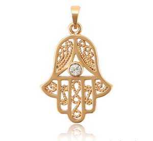Authentic Evil Eye Hamsa Hand Fatima Judaica Kabbalah Charm Pendant Rose Gold Plated *NEW