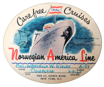 Norwegian America Lines 11cm altes Gepäckanhänger Luggage Label Cruise 1965