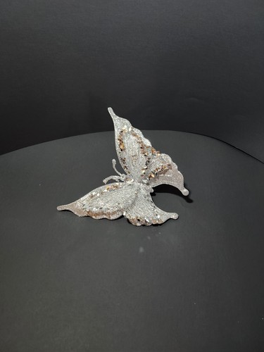 Silver Butterfly Clipon Decoration With Glitter - Picture 3 of 3