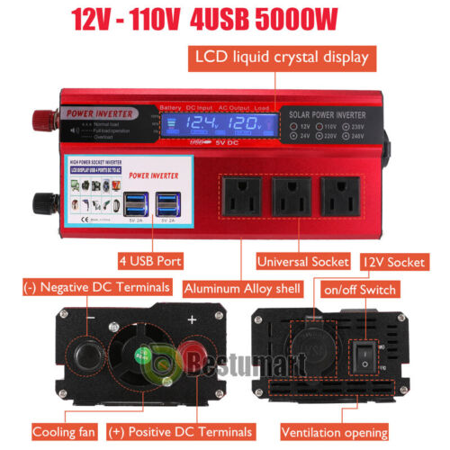 7000W 6000W LCD Car Power Inverter DC 12V To AC110V Pure Sine Wave Converter 2AC - Picture 53 of 116