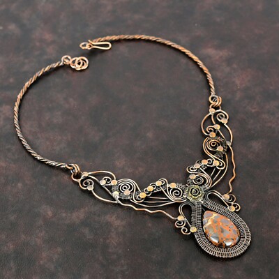 Gift For Her Copper Bauxite Wire Wrapped Flower Chain Adjustable Necklace 18.0''