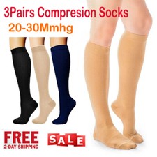 3 Pair Compression Socks Knee High Helps Blood Clots, Closed Socks for Men Women
