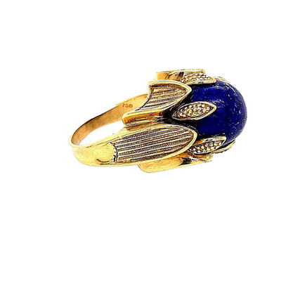18 KT YELLOW GOLD & LAPIS ART DECO SKYSCRAPER RING