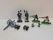 Vintage Hand Painted Lot Toy Soldiers Metal Cannons Front Line Soldier