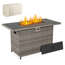 44.5" Propane Fire Pit Table w/ Metal Slatted Tabletop & Stainless Steel Burner