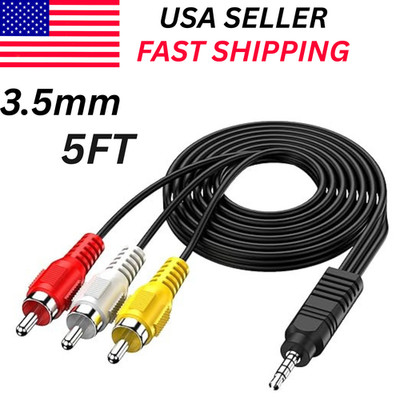 3RCA Male to 3.5mm Male Audio Video Cord AV DV AUX Cable Adapter Converter 5FT