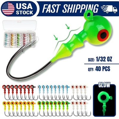 Dovesun 1/32oz Crappie Jig Heads Swimbait Jig Head Hooks for Bass Fishing 40PCS