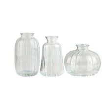 3 Piece Clear Glass Ribbed Bud Vases Set For Dining Room Centerpieces Decoration