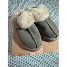 UGG Olive Suede Shearling Clog Slippers with Cream Collar